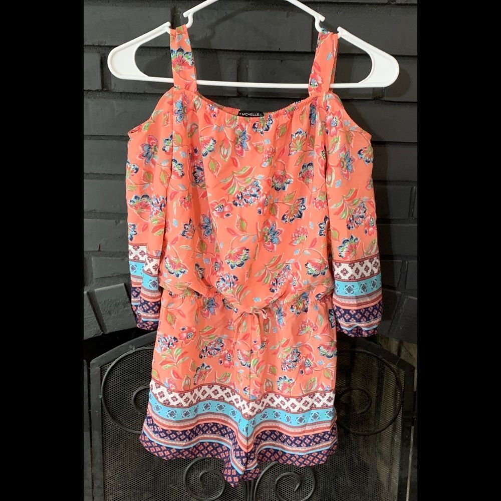 My Michelle Girl Peach Floral Romper Girls L
